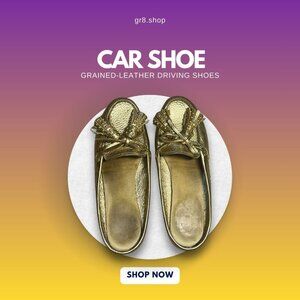 Gold Car Shoe Grained-Leather Driving Moccasins With Tassel Detail & Pebbled Sol